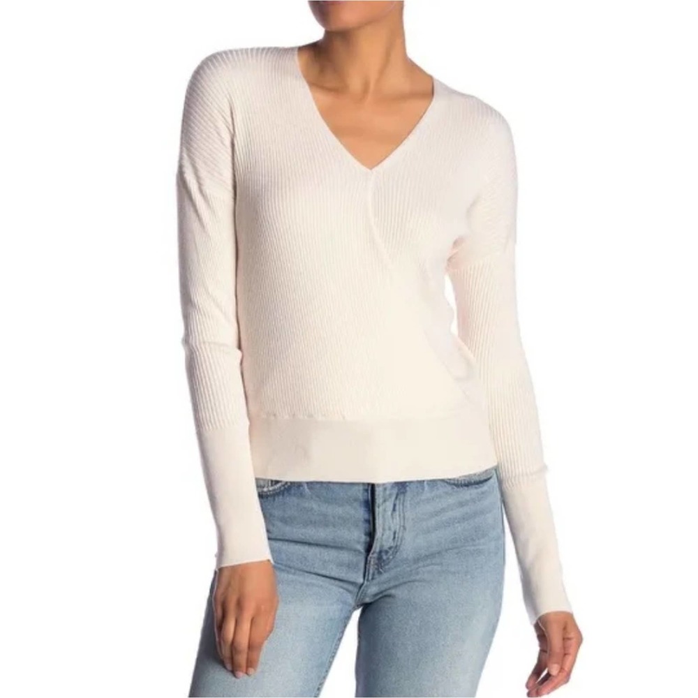 Elodie Ribbed Knit Faux Wrap Sweater Small Lilac